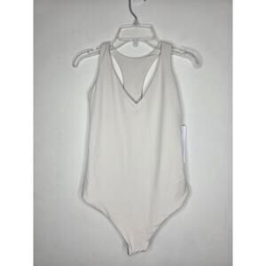NWT Athleta Transcend V Neck thong bodysuit tank top - bone off white - small